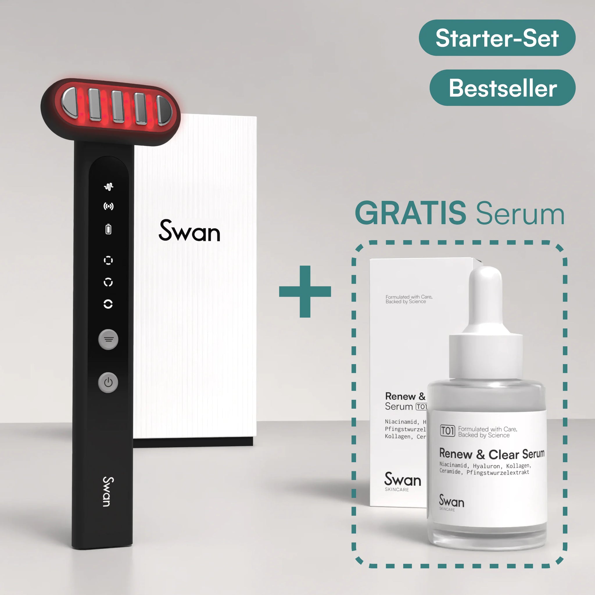 Starter-Set: 6-in-1-Lichttherapie Stab mit Renew & Clear Serum T01